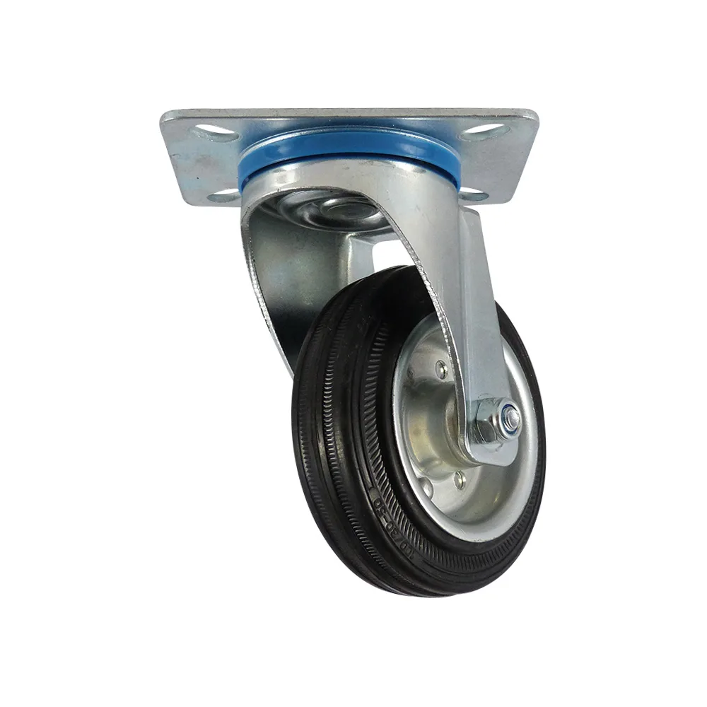 Rueda giratoria TPE Ø250mm - banda de rodadura azul - Caucho / TPE - Rodamiento de rodillos - Fijación de placa 140x110mm - St - Acero imagen 4