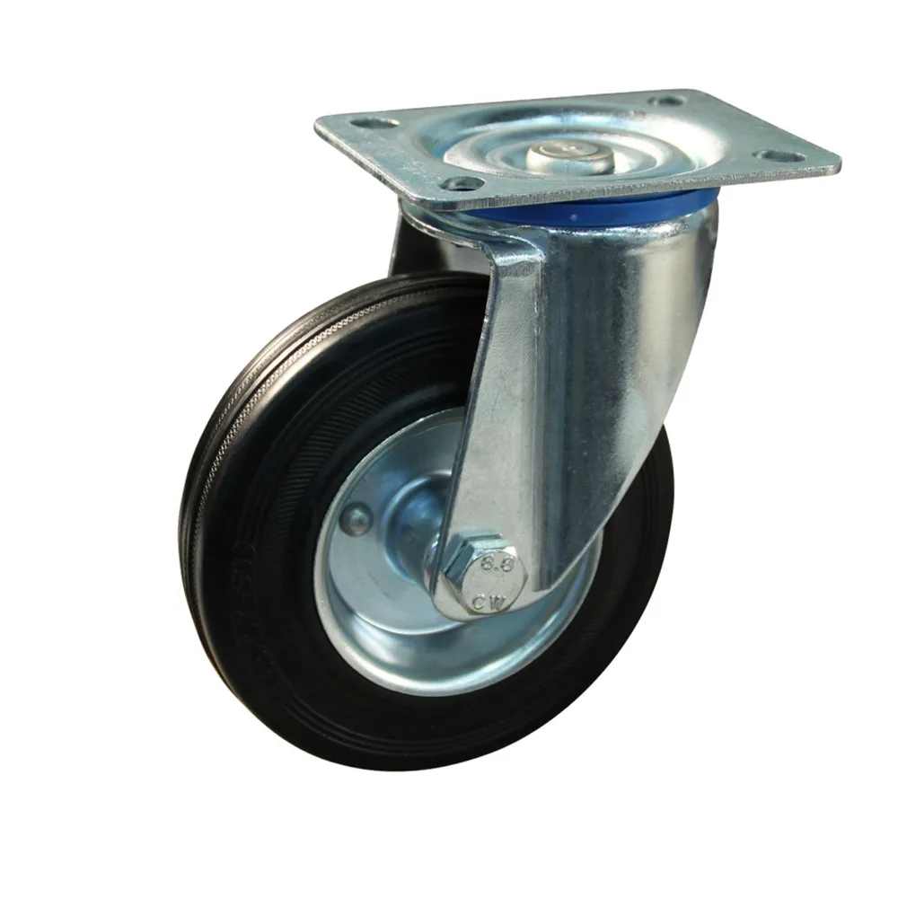Rueda giratoria TPE Ø250mm - banda de rodadura azul - Caucho / TPE - Rodamiento de rodillos - Fijación de placa 140x110mm - St - Acero