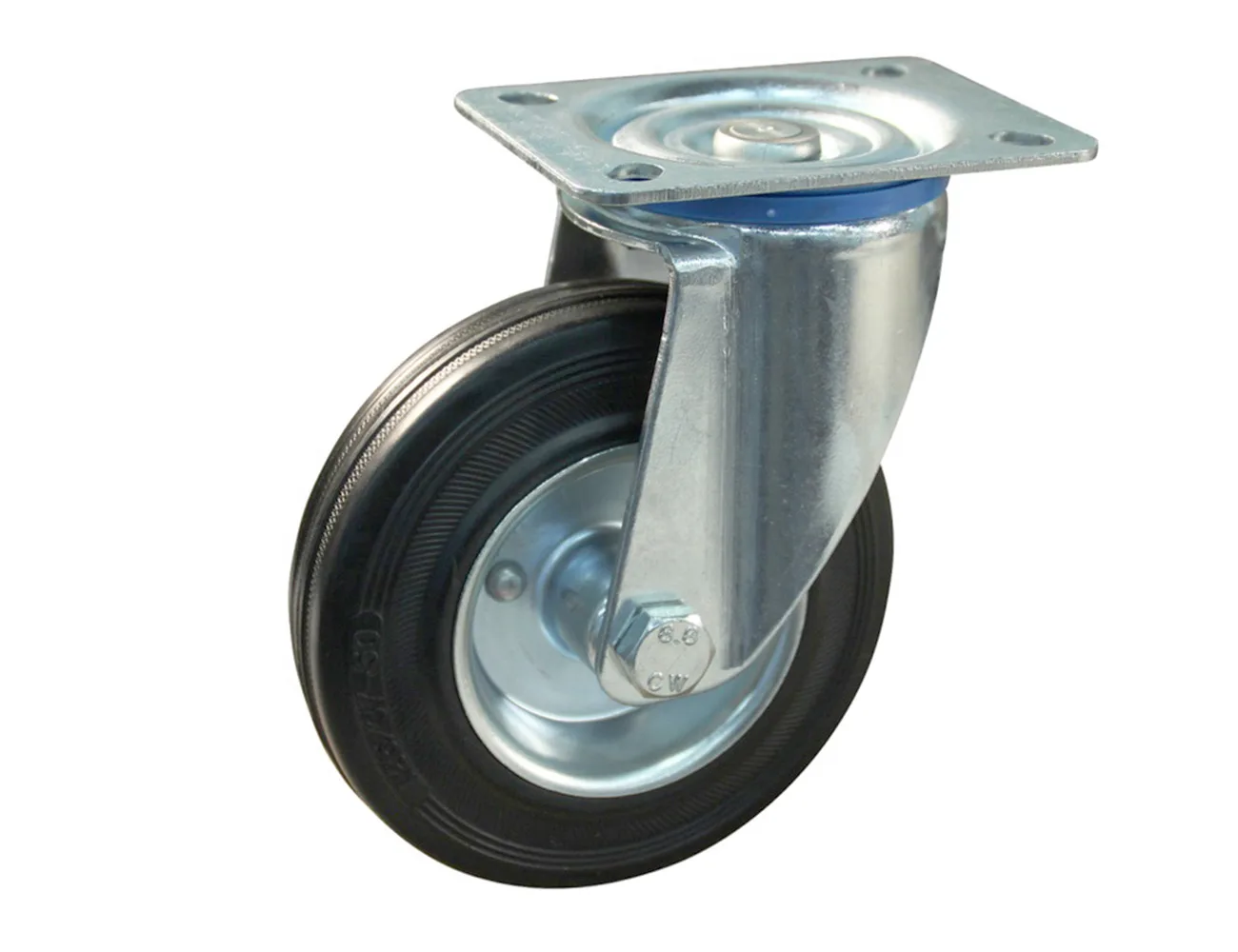 Rueda de goma maciza giratoria con platina - Llanta plástica – Rueda de goma maciza - Llanta de acero - 400kg - horquillas de acero
