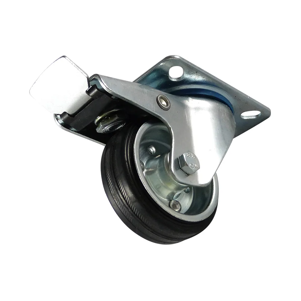 Rueda giratoria con freno TPE Ø125mm - banda de rodadura azul - Caucho / TPE - Rodamiento de rodillos - Fijación de placa 105x80mm - St - Acero imagen 4