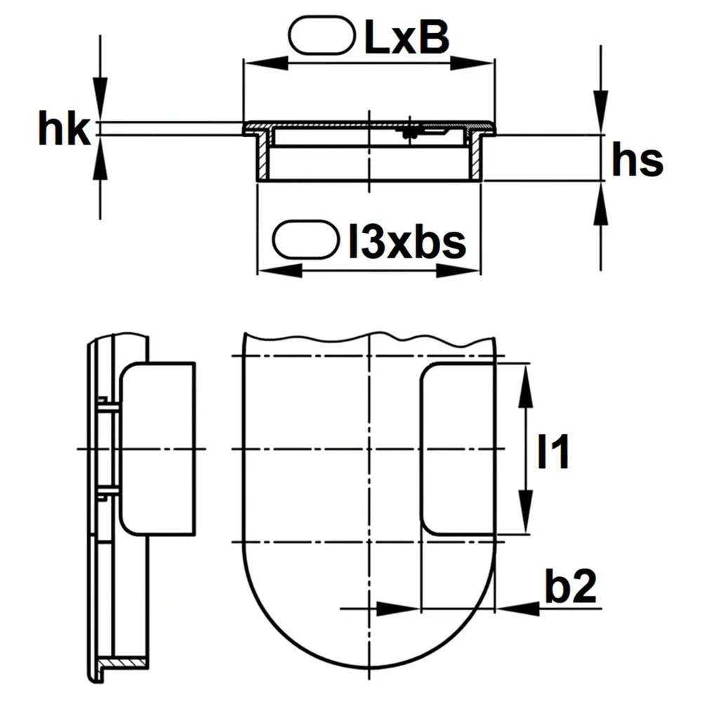 Dibujo técnico: Pasacables ABS – 3 piezas – ovalado