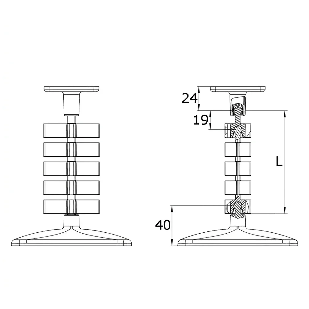 Plano de dimensiones Set de columna pasacables – rectangular – Kuba SLIM LINE