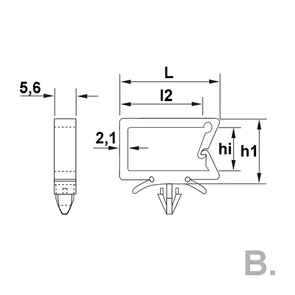 Dibujo técnico: Abrazadera rectangular encajable - apertura lateral