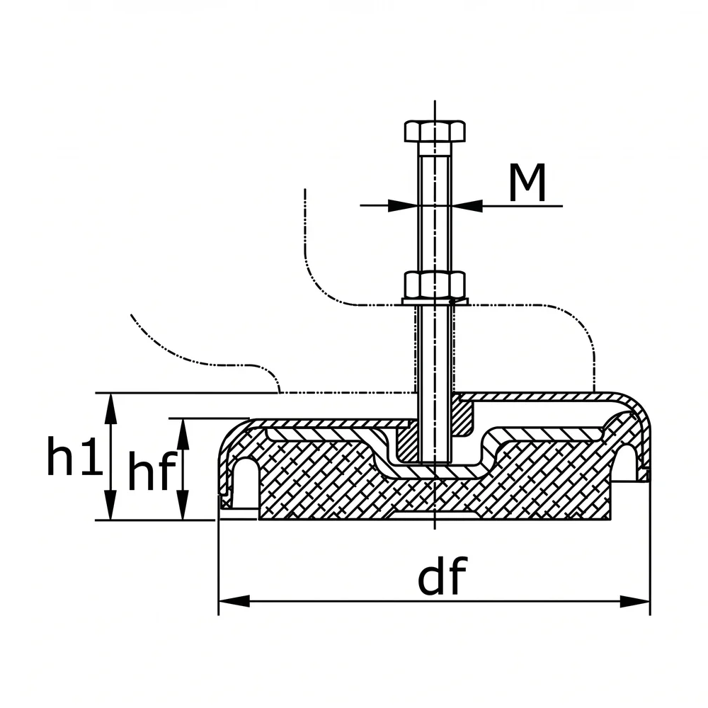 Plano acotado Pie de máquina regulable Ø150mm - M16 - sin vástago - Acero