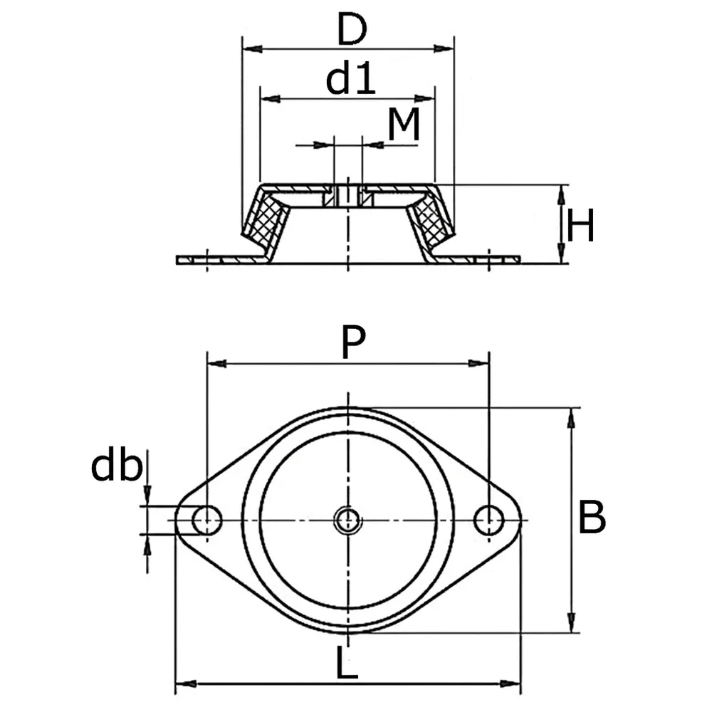 Dibujo técnico: Pie nivelador - sin seguridad anti-ruptura