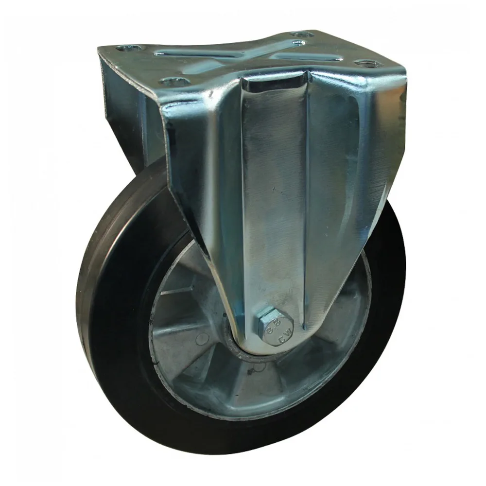 Rueda fija Ø100mm - banda de rodadura azul Caucho / TPE - Rodamiento de bolas - carga pesada - Fijación de placa 105x85mm - Acero imagen 3