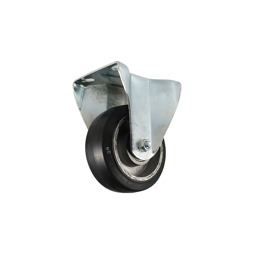 Rueda fija Ø100mm - banda de rodadura azul Caucho / TPE - Rodamiento de bolas - carga pesada - Fijación de placa 105x85mm - Acero imagen 4