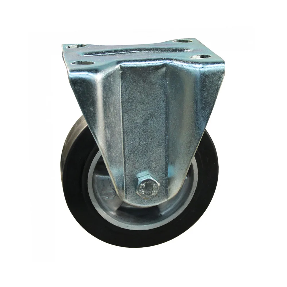 Rueda fija Ø100mm - banda de rodadura azul Caucho / TPE - Rodamiento de bolas - carga pesada - Fijación de placa 105x85mm - Acero