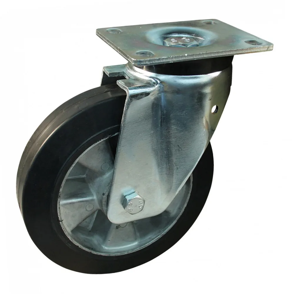 Rueda fija Ø100mm - banda de rodadura azul Caucho / TPE - Rodamiento de bolas - carga pesada - Fijación de placa 105x85mm - St - Acero imagen 3