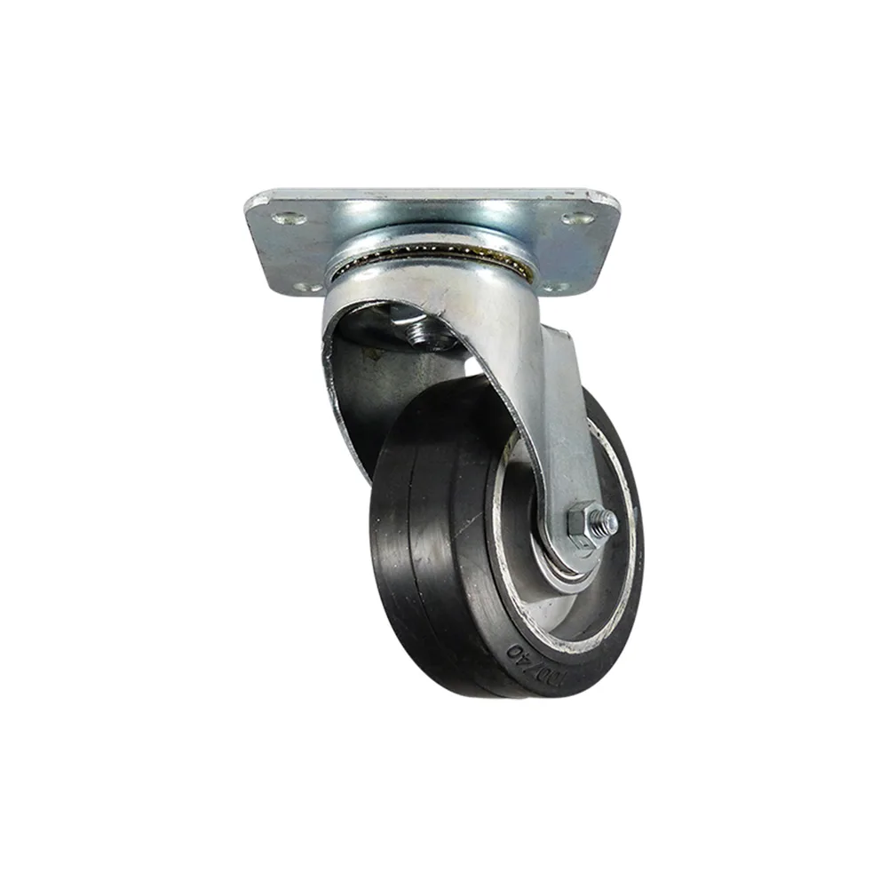 Rueda fija Ø100mm - banda de rodadura azul Caucho / TPE - Rodamiento de bolas - carga pesada - Fijación de placa 105x85mm - St - Acero imagen 4