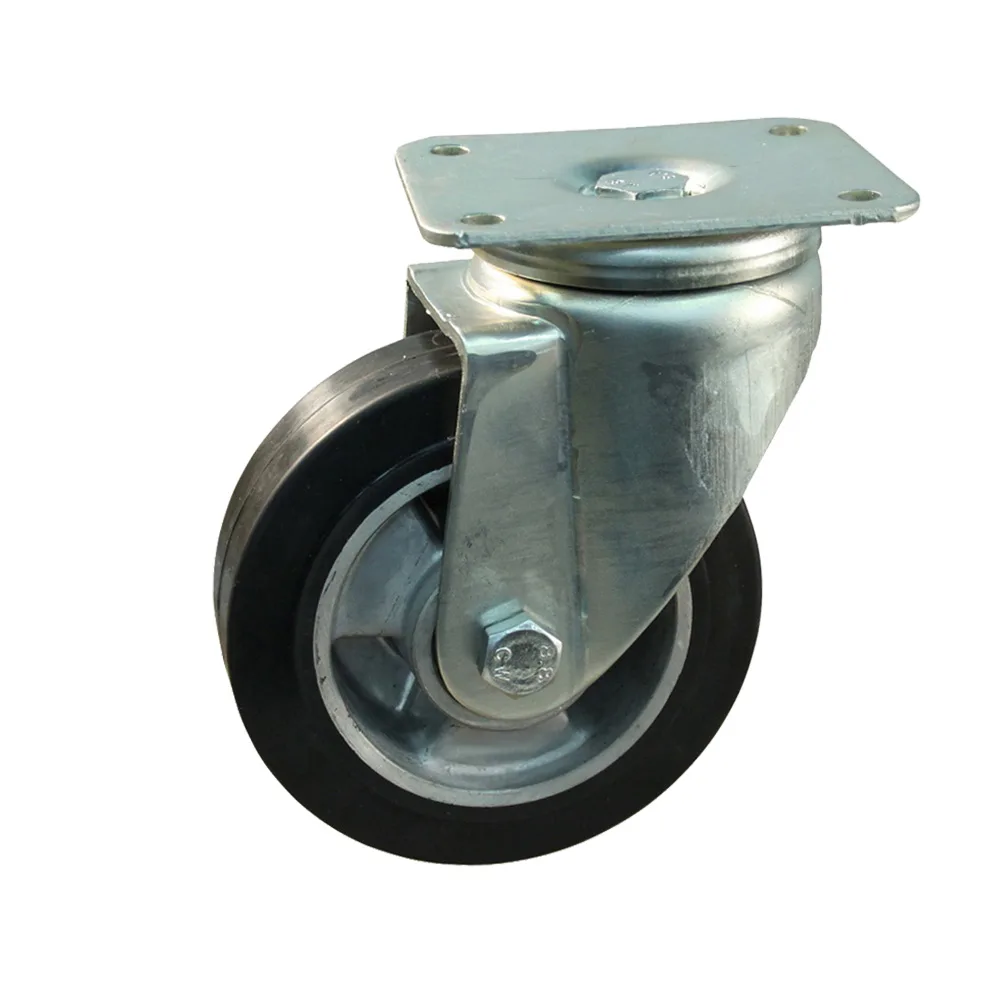 Rueda fija Ø100mm - banda de rodadura azul Caucho / TPE - Rodamiento de bolas - carga pesada - Fijación de placa 105x85mm - St - Acero