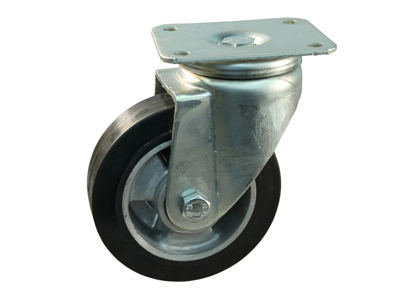 Rueda carga pesada giratoria de goma - Llanta de aluminio – Rueda resistente de goma con llanta de aluminio - 525kg - horquilla de acero