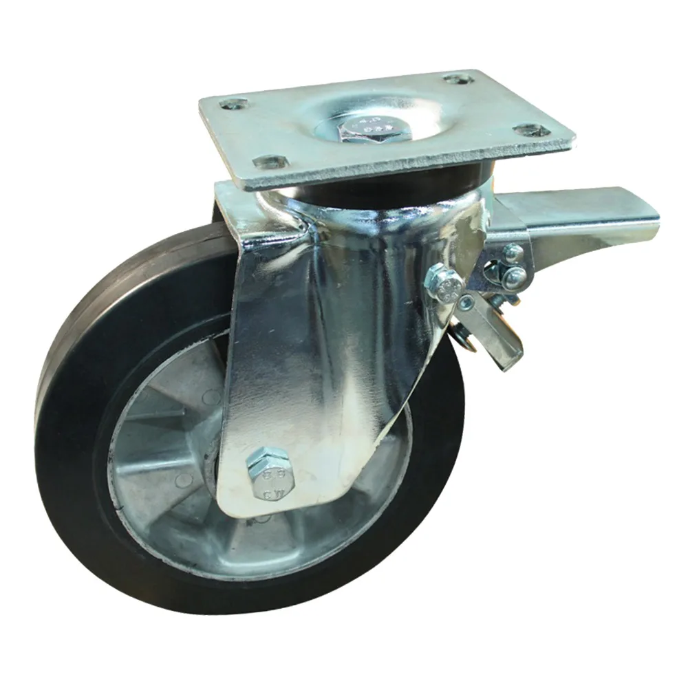 Rueda giratoria con freno TPE Ø200mm - banda de rodadura azul Caucho / TPE - Rodamiento de bolas - carga pesada - Fijación de placa 140x110mm - St - Acero imagen 2