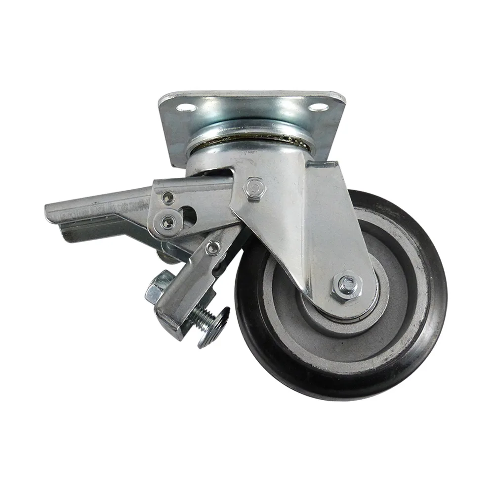 Rueda giratoria con freno TPE Ø200mm - banda de rodadura azul Caucho / TPE - Rodamiento de bolas - carga pesada - Fijación de placa 140x110mm - St - Acero imagen 3