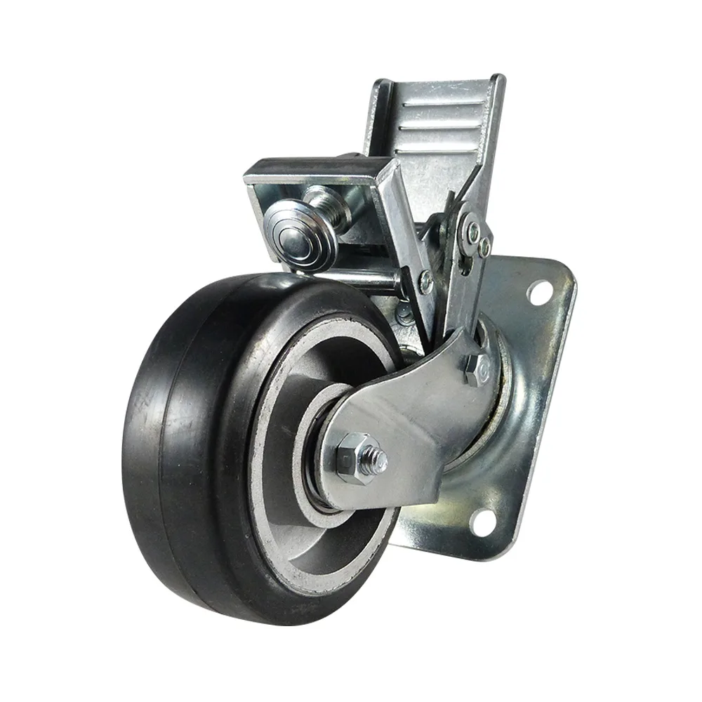 Rueda giratoria con freno TPE Ø200mm - banda de rodadura azul Caucho / TPE - Rodamiento de bolas - carga pesada - Fijación de placa 140x110mm - St - Acero imagen 4