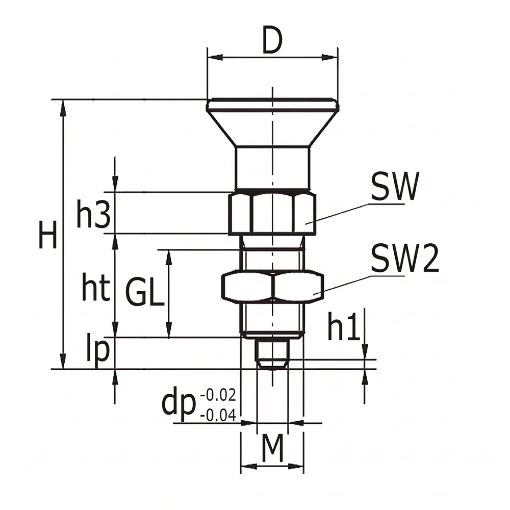 Plano de dimensiones Posicionador con cuello hexagonal - acero inoxidable