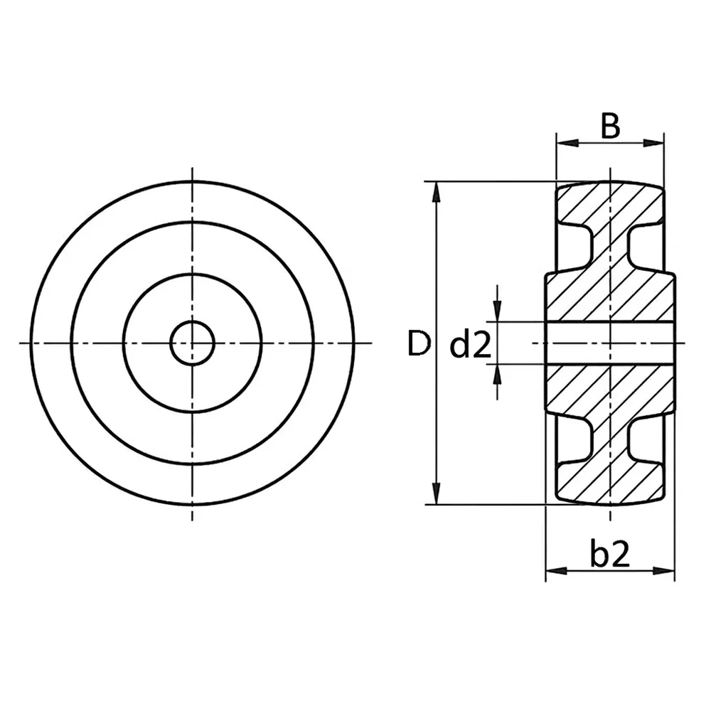 Plano de dimensiones Ruedas de nylon - rodamiento liso
