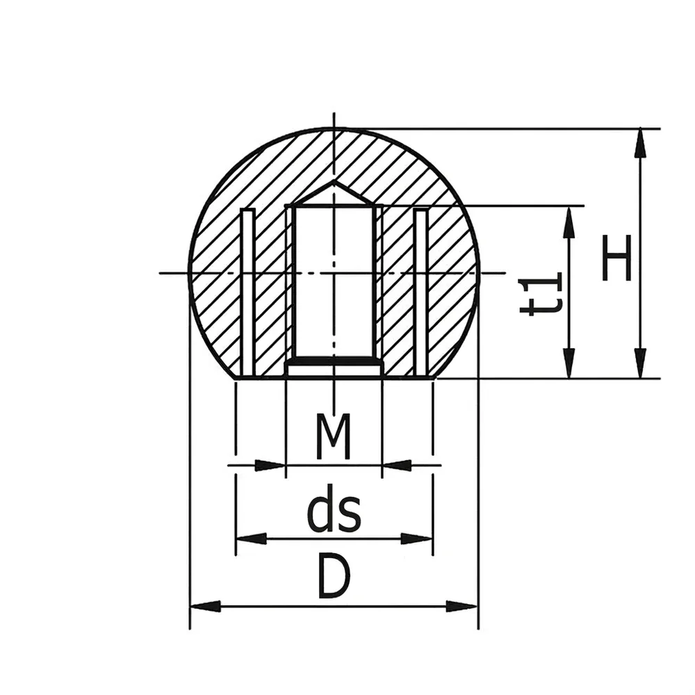 Dibujo técnico: Pomo esférico PP – DIN 319 – rosca hembra