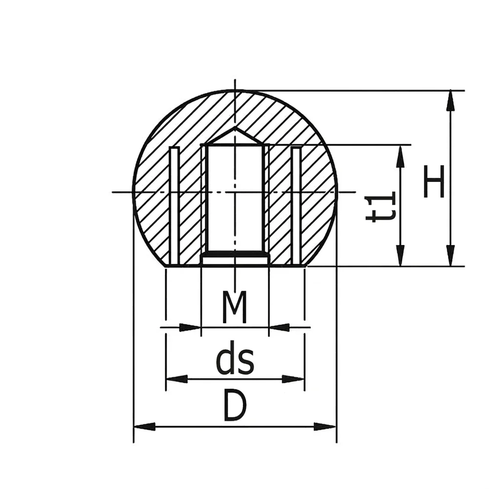 Plano de dimensiones Pomo esférico PP – DIN 319 – rosca hembra