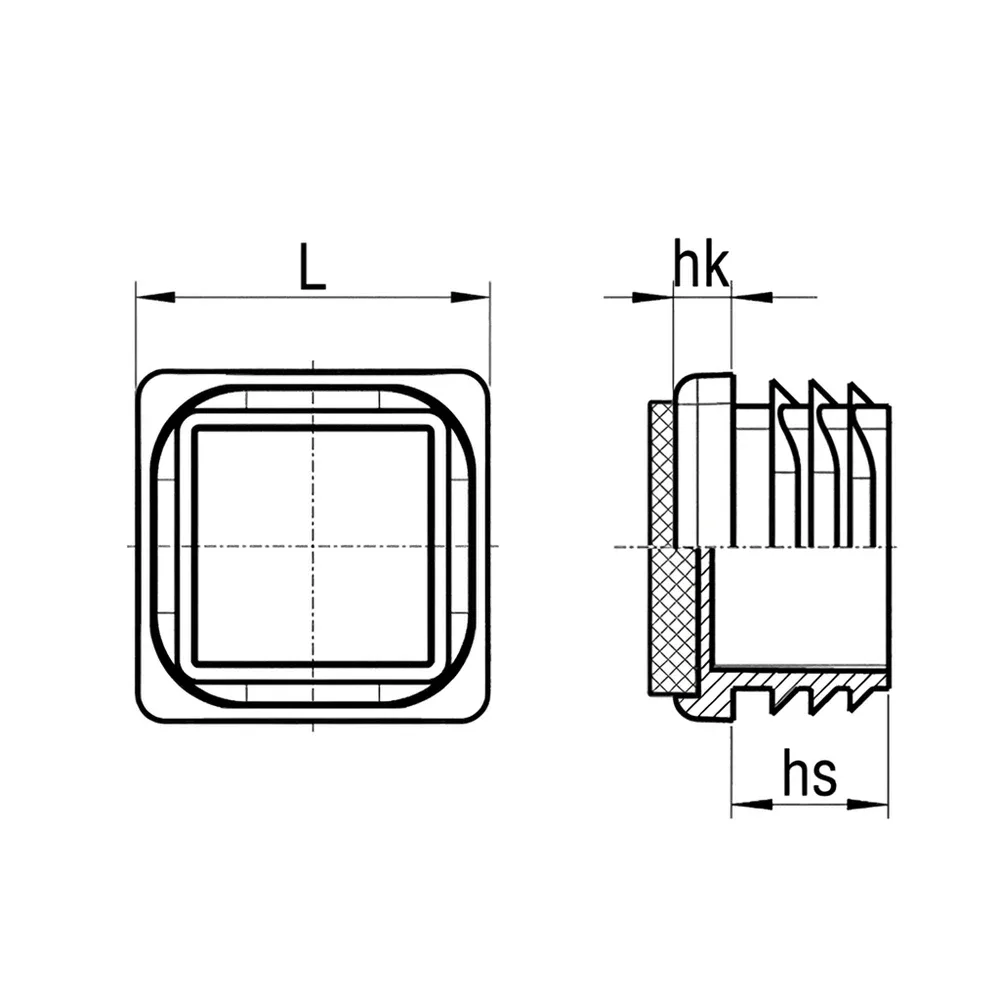 Dibujo técnico: Contera cuadrada con base de TPU