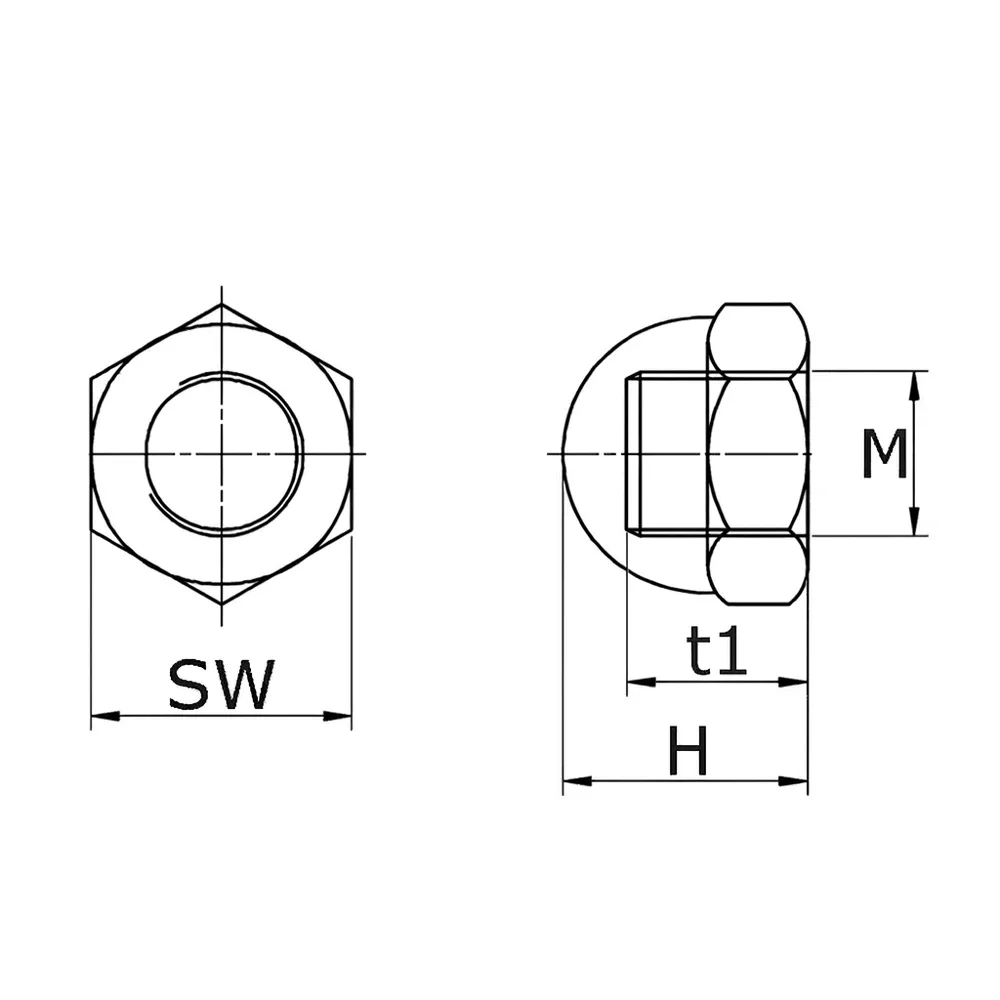 Dibujo técnico: Tuerca ciega - DIN 1587 - acero inoxidable A2