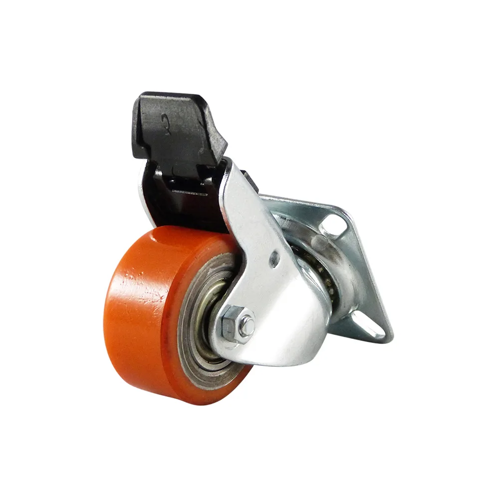 Rueda de aparato giratoria mini con freno Ø50mm - banda de rodadura PU / TPU - carga pesada - Rodamiento de bolas - Fijación de placa 60x60mm - St - Acero imagen 3
