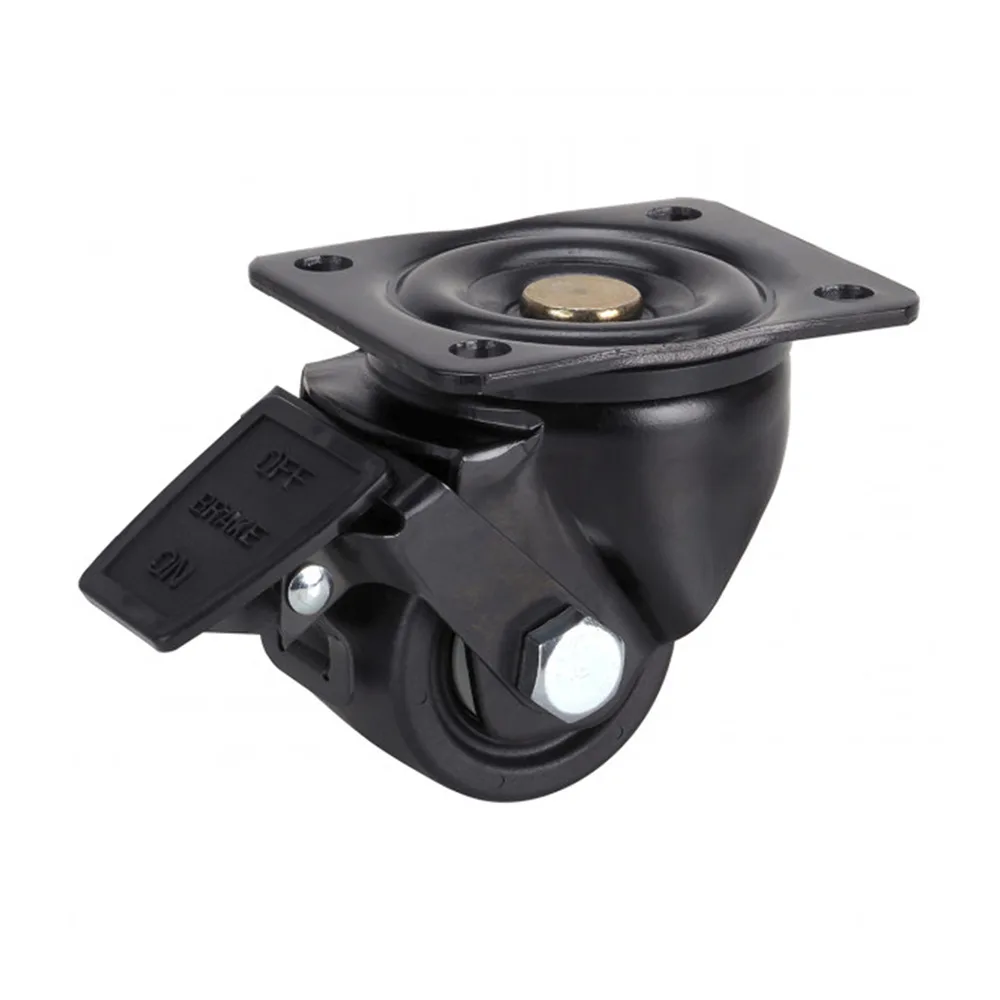 Rueda de aparato giratoria mini con freno Ø50mm - banda de rodadura PU / TPU - carga pesada - Rodamiento de bolas - Fijación de placa 60x60mm - St - Acero imagen 4
