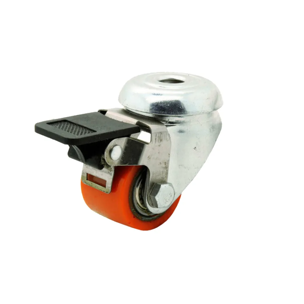 Rueda mini resistente giratoria con freno - Agujero central