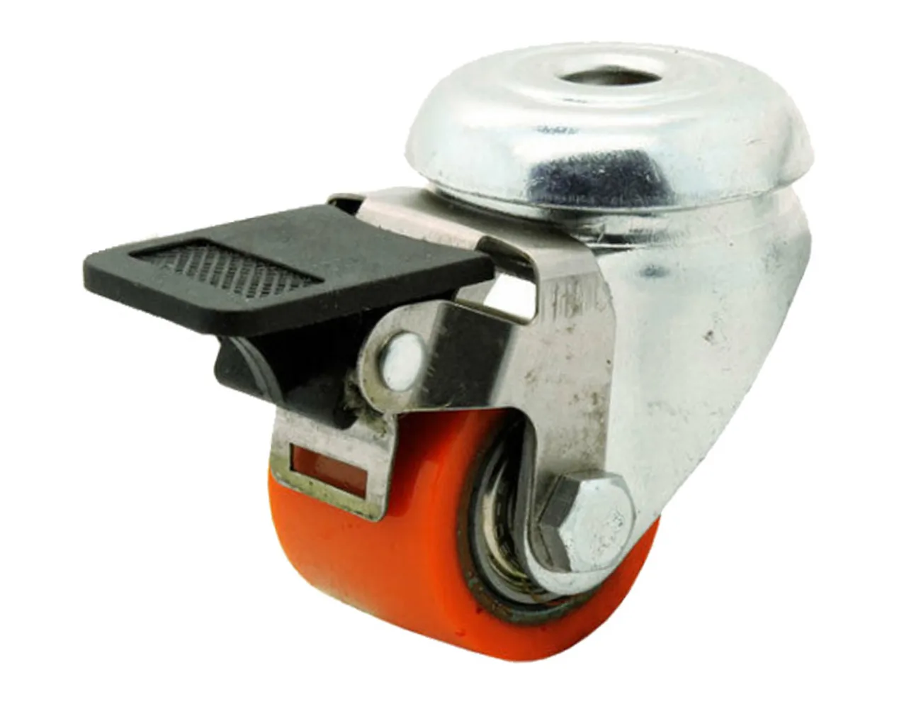 Rueda mini resistente giratoria con freno - Agujero central – Rueda mini de carga pesada PU - 150kg - horquilla de acero
