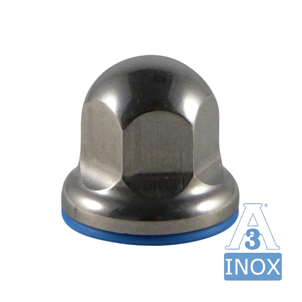 Tuerca cúpula con junta tórica azul higiene 3-A - M16 - Acero inoxidable A2 (AISI 304)