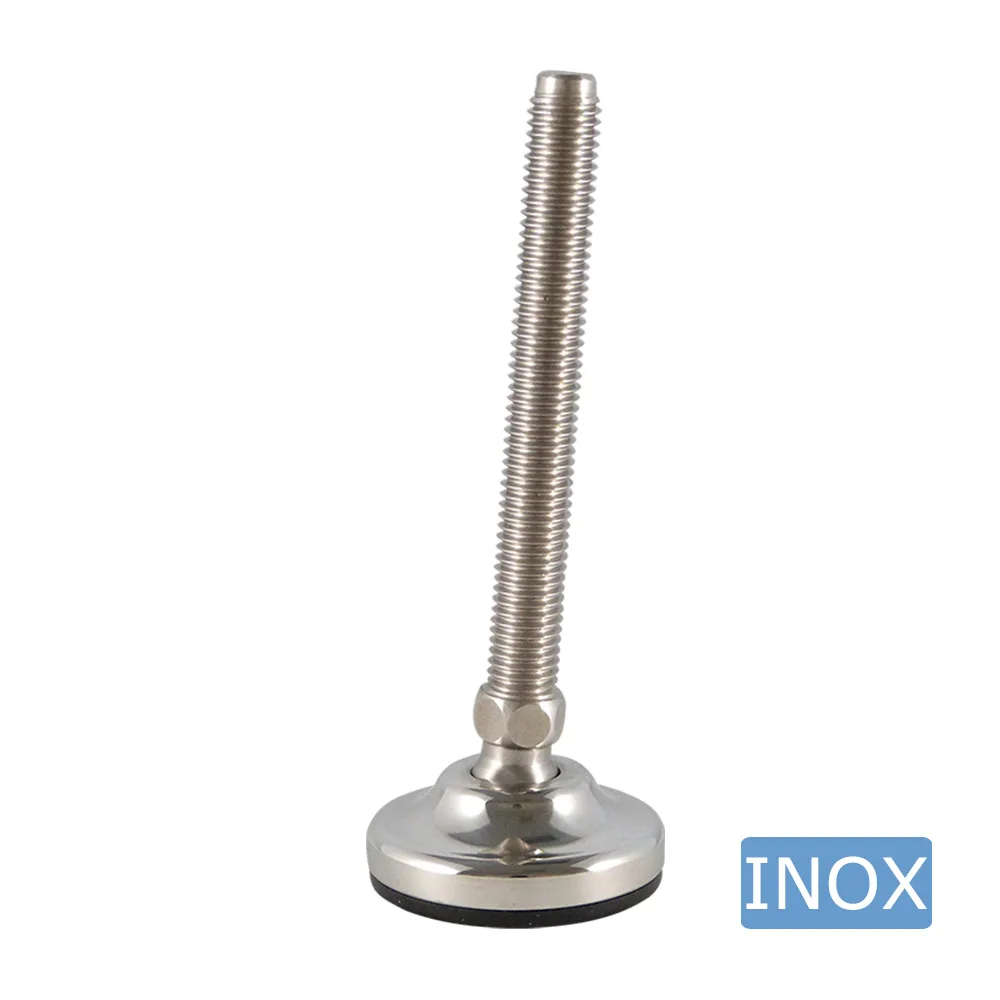 Pie nivelador redondo articulado antideslizante Ø120 - M20x150 - Acero inoxidable A2 (AISI 304)