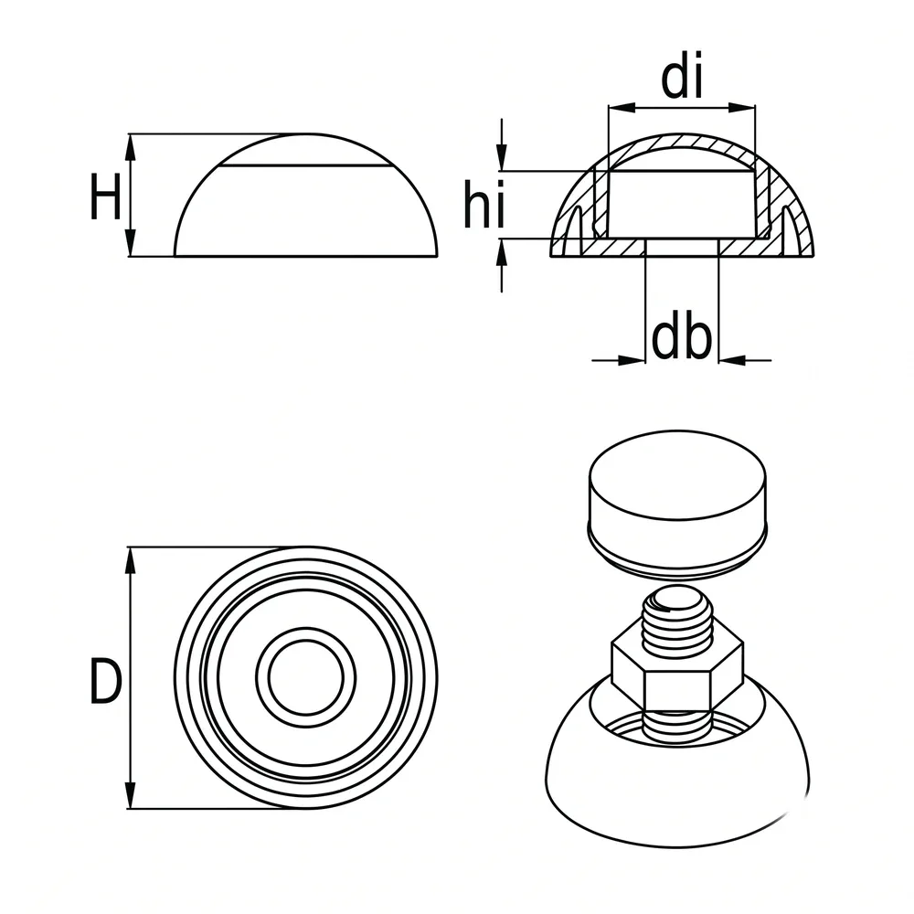 Dibujo técnico: Tapón de protección de 2 piezas para tornillos y tuercas – Resistentes a los rayos UV