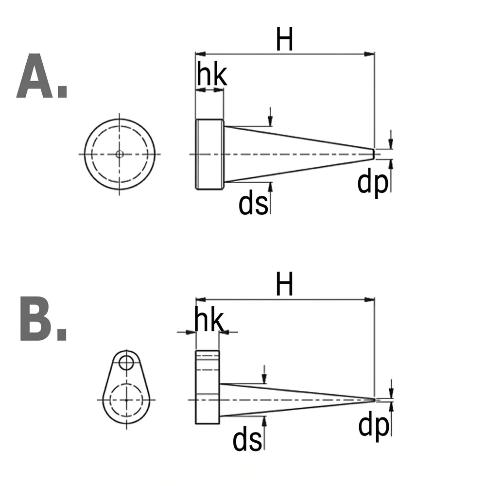 Plano de dimensiones Tapón cónico - Yelloc
