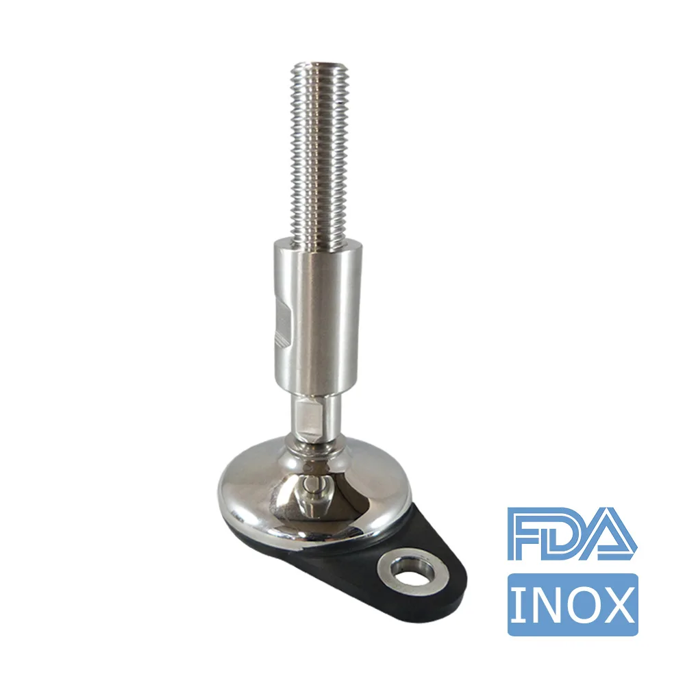 Pie nivelador redondo Ø100- M20x180 - extra higiénico con ojal de fijación Ø15mm - Acero inoxidable