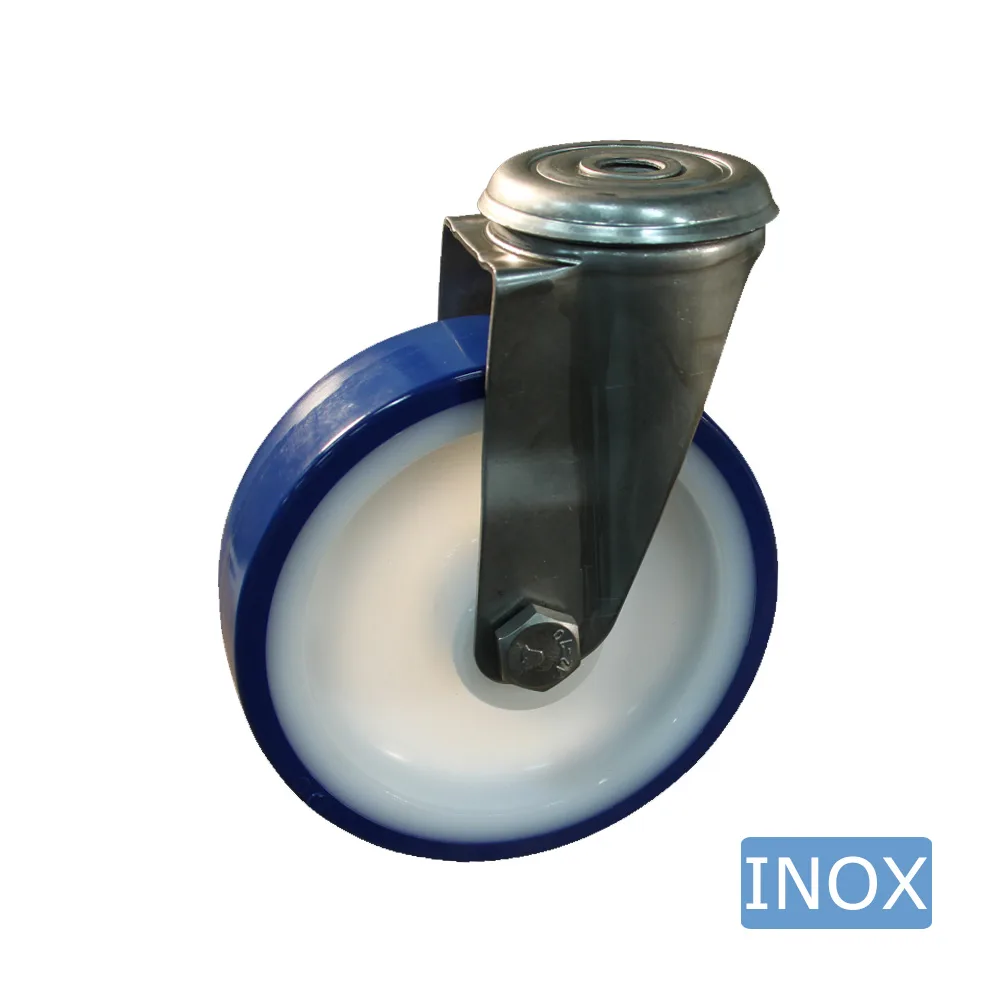 Rueda de TPU giratoria - Agujero central- horquilla acero inoxidable