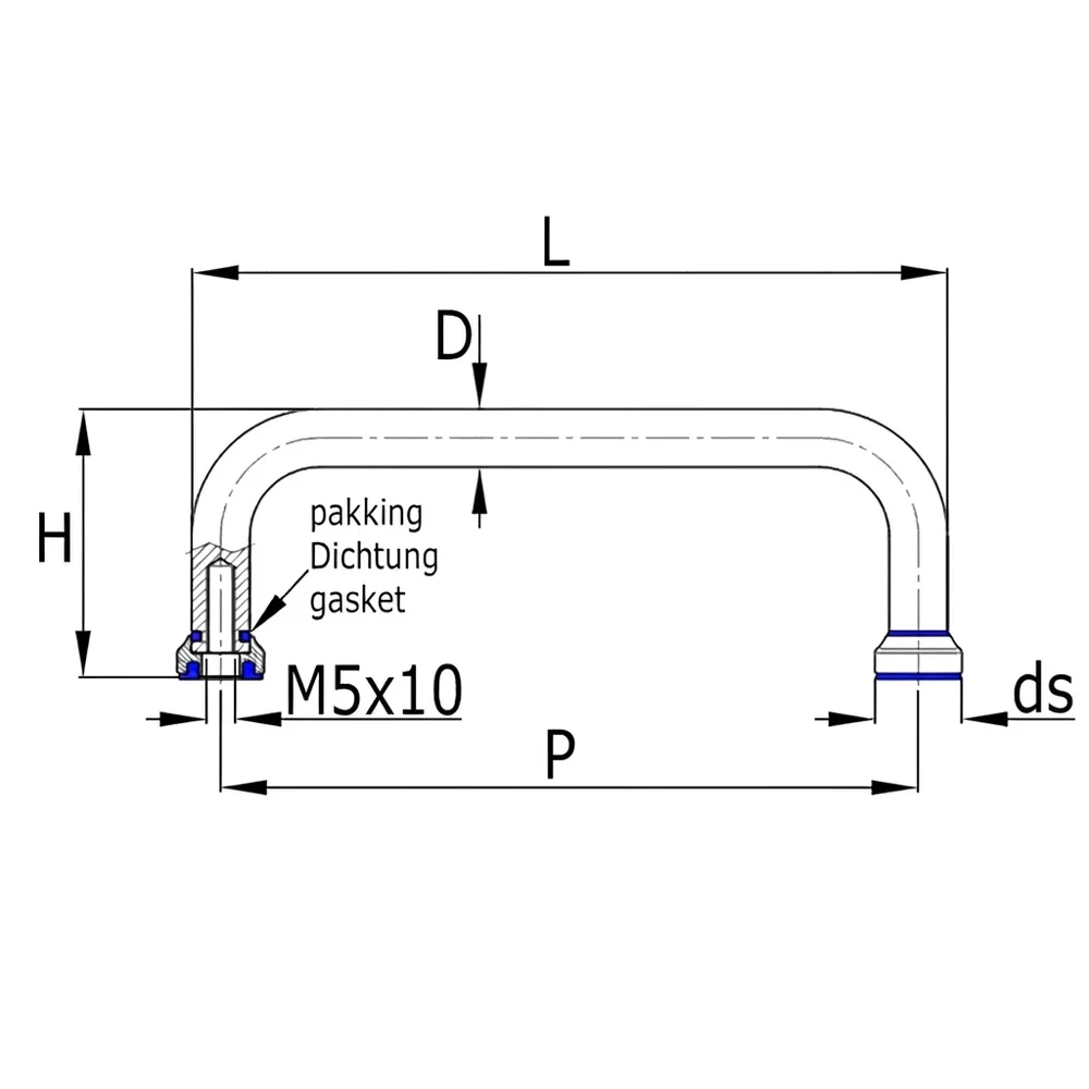 Plano de dimensiones Asa puente de acero inoxidable – 3A