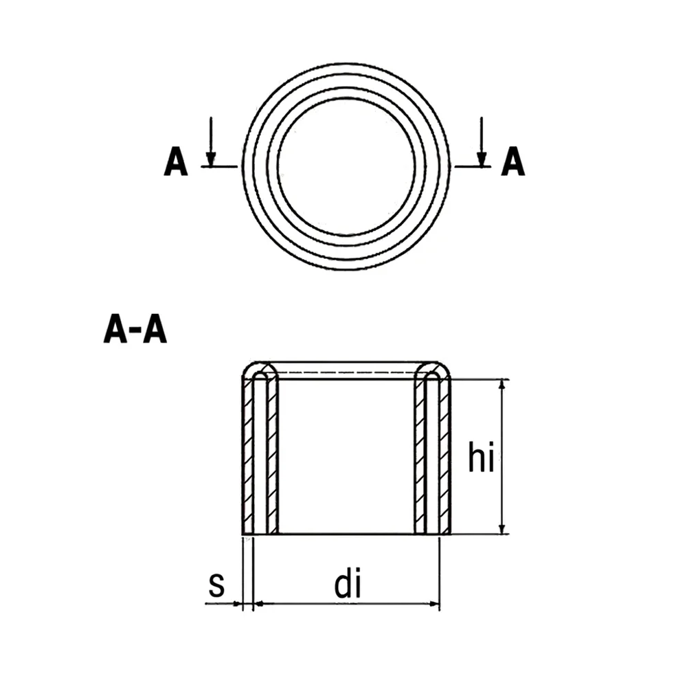Plano acotado Tapón con anillos calidad de inmersión PVC-P Ø16.0x20mm - 1.0mm - Negro