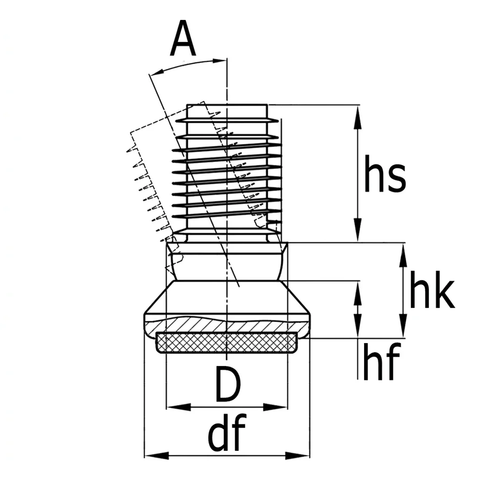 Plano de dimensiones Contera articulada con base deslizante de PTFE