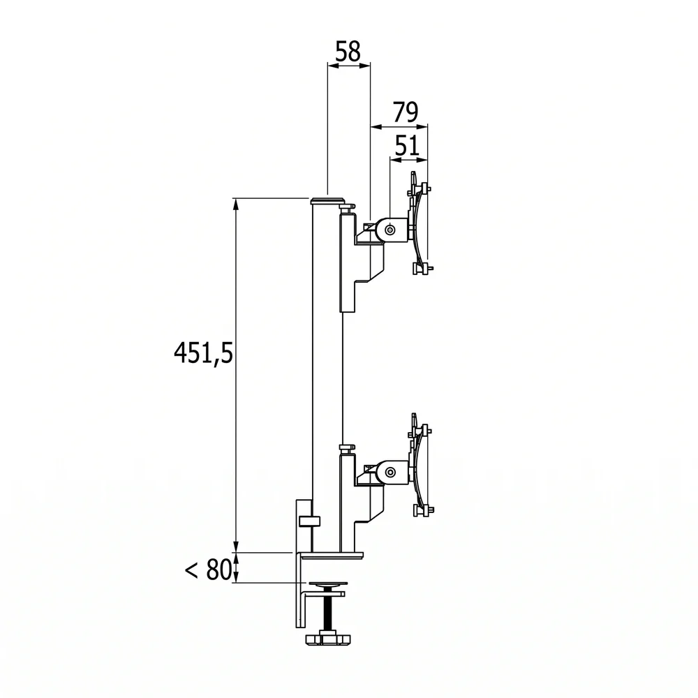 Plano de dimensiones Soporte de monitor Galaxy - set - columna con soporte corto - 1 pantalla