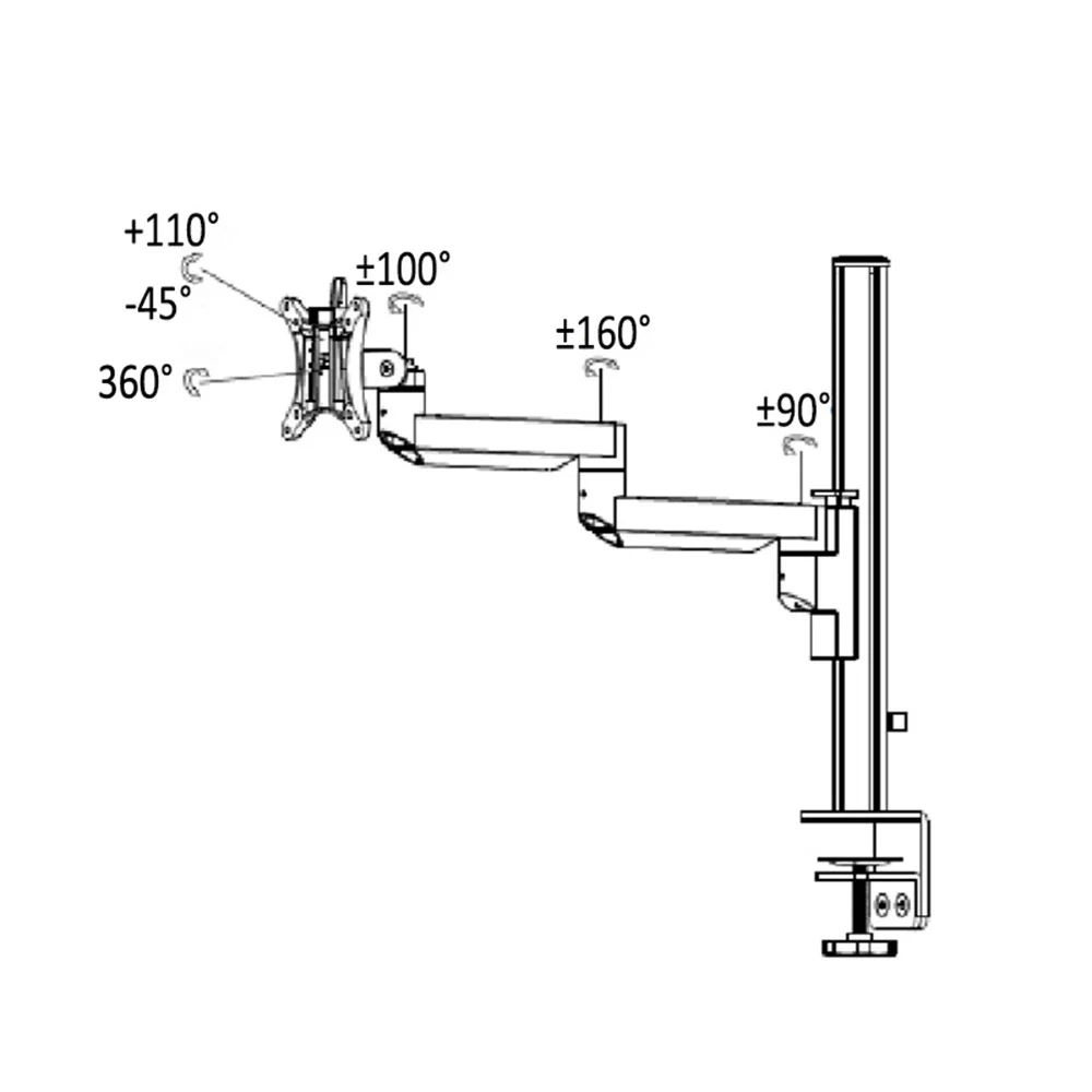 Plano de dimensiones 2 Soporte de monitor Galaxy - set: poste con brazos estáticos - 1 pantalla
