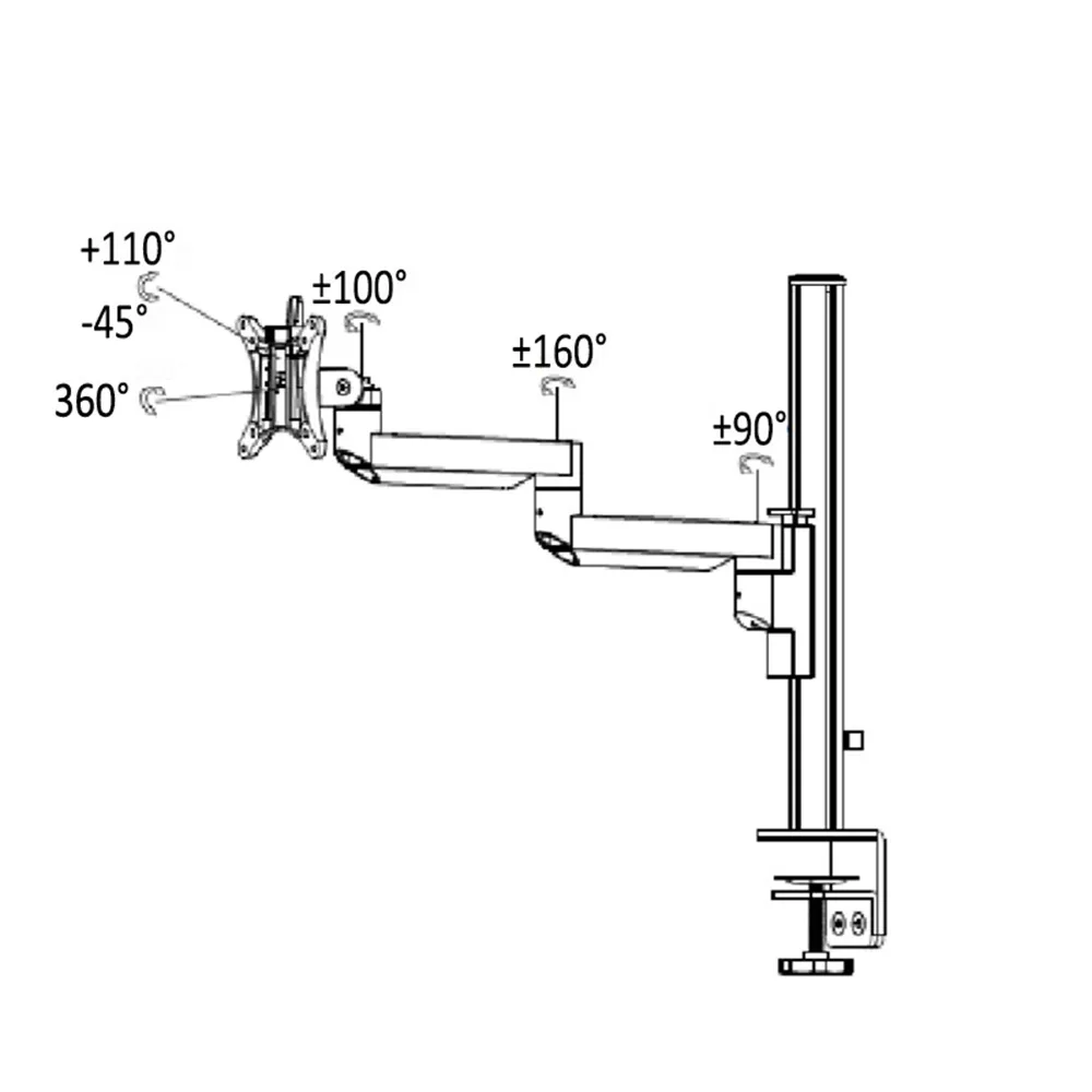 Dibujo técnico: Brazo para monitor Galaxy – SET: poste con brazos estáticos – 2 pantallas