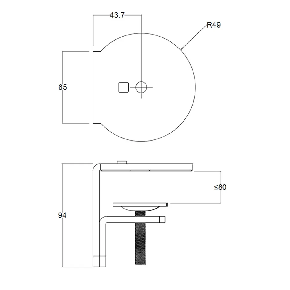 Dibujo técnico 1 – Abrazadera borde de mesa - Al - Aluminio - para brazo para monitor Galaxy - Negro