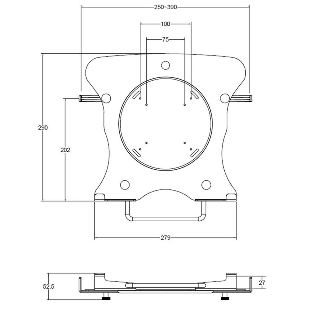 Dibujo técnico 1 – Soporte para notebook con asa - Al - Aluminio - para brazo para monitor Galaxy - Negro