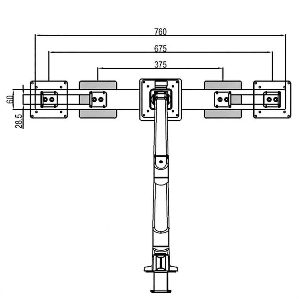 Plano de dimensiones Soporte 'básico'- universal - 2 pantallas