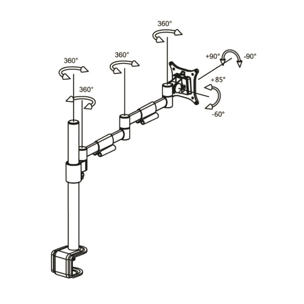 Dibujo técnico 2 – Soporte de monitor B-Sky Eco3 poste con brazos estáticos - Al - Aluminio - mordaza de borde de mesa y pasacables - 1 pantalla - Negro