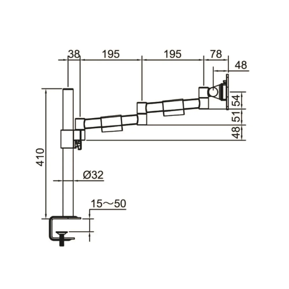 Plano de dimensiones Soporte de monitor B-Sky ECO 3 – SET – poste con brazos estáticos – 1 pantalla