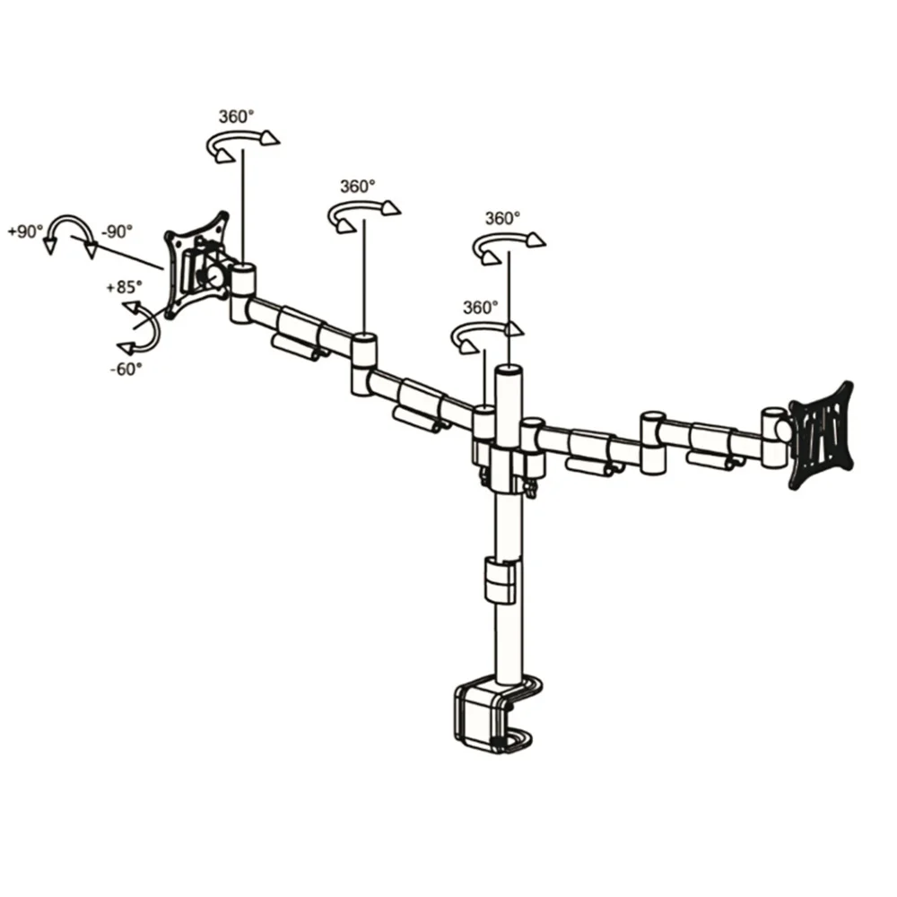Plano de dimensiones 2 Brazo para monitor B-Sky ECO 3 – SET – poste con brazos estáticos – 2 pantallas