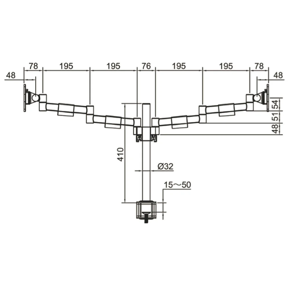 Plano de dimensiones Brazo para monitor B-Sky ECO 3 – SET – poste con brazos estáticos – 2 pantallas