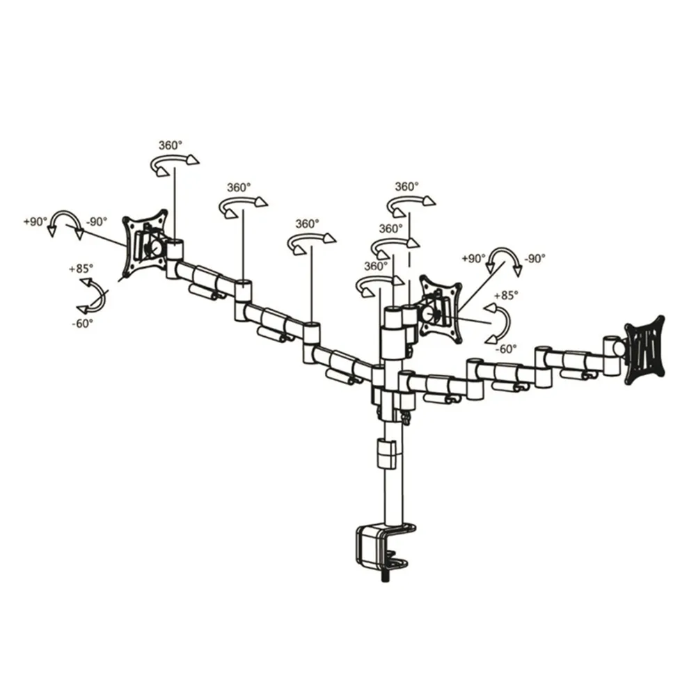 Dibujo técnico: Brazo para monitor B-Sky ECO 3 – SET – poste con brazos estáticos – 3 pantallas
