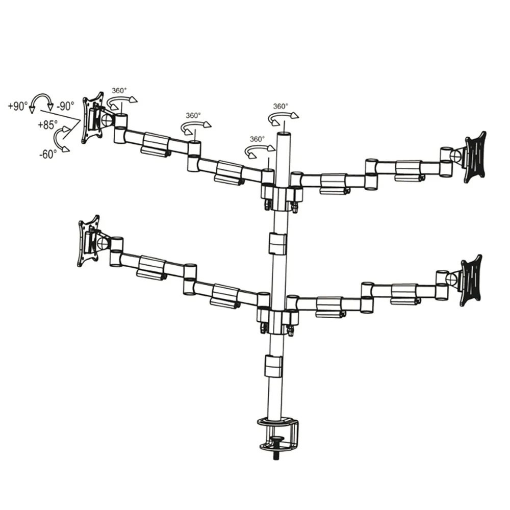 Dibujo técnico: Brazo para monitor B-Sky ECO 3 – SET – poste con brazos estáticos – 4 pantallas